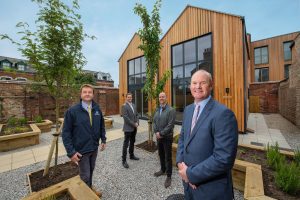 From left, Richard Hampshire, LHL Group; George Burgess, Northminster Ltd; Jamie Dudding, Elvington Park Building Services; and Alastair Gill, Northminster, at St Joseph’s Convent redevelopment